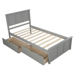 Twin Size Wood Platform Storage Bed With Two Drawers On Wheels-ModernLuxe -Baxton Studio Store GUEST f454f1ad b917 49ef a856 830e833c3392