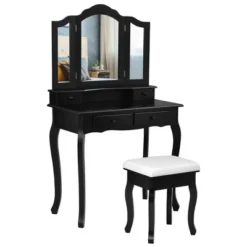 Costway Vanity Makeup Dressing Table Set W/Stool 4 Drawer&Mirror Jewelry Wood Desk Black 17 Costway Vanity Makeup Dressing Table Set W/Stool 4 Drawer&Mirror Jewelry Wood Desk Black -Baxton Studio Store GUEST f465c08c 186f 40f7 b96d 94f3bcd5e3c6