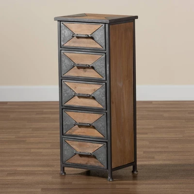 Laurel Wood 5 Drawer Cabinet Gray/Brown - Baxton Studio 6 Laurel Wood 5 Drawer Cabinet Gray/Brown - Baxton Studio - Image 6