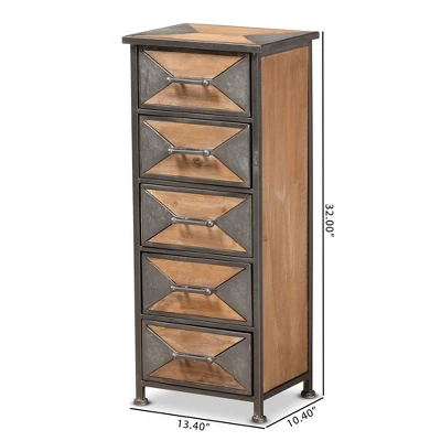 Laurel Wood 5 Drawer Cabinet Gray/Brown - Baxton Studio 7 Laurel Wood 5 Drawer Cabinet Gray/Brown - Baxton Studio - Image 7