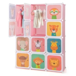 Costway 12-Cube Kids Wardrobe Baby Dresser Bedroom Armoire Clothes Hanging Closet With Door Blue/Pink -Baxton Studio Store GUEST f63dac2b c94a 4229 a358 c11774285f08