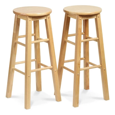 PJ Wood Classic Round Seat 29" Tall Kitchen Counter Stools For Homes, Dining Spaces, And Bars With Backless Seats & 4 Square Legs, Natural (Set Of 4) 1 PJ Wood Classic Round Seat 29" Tall Kitchen Counter Stools For Homes, Dining Spaces, And Bars With Backless Seats & 4 Square Legs, Natural (Set Of 4)
