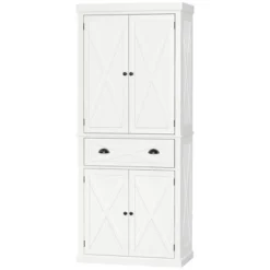 HOMCOM Freestanding Modern Farmhouse 4 Door Kitchen Pantry Cabinet, Storage Cabinet Organizer With 6-Tiers, 1 Drawer And 4 Adjustable Shelves, White -Baxton Studio Store GUEST f7a20809 8c3e 4a6f 8130 776f3c9fdc35