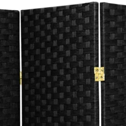 7 Ft. Tall Woven Fiber Room Divider - Black (6 Panels)