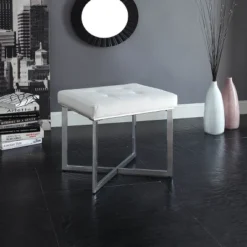 Julia Vanity Bench White/Chrome - Carolina Chair & Table -Baxton Studio Store GUEST f81ef6d3 2aed 4ee2 8662 57d53bf73946