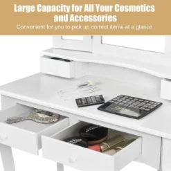 Costway Vanity Makeup Dressing Table Stool 4 Jewelry Wood Desk White -Baxton Studio Store GUEST fa1e7389 4721 4fc4 9341 06cdd56a9a3a