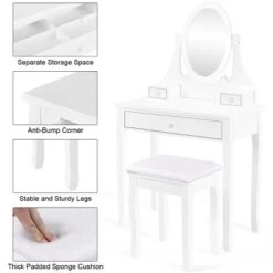 Costway Wooden Vanity Makeup Dressing Table Stool Set Bathroom White 14 Costway Wooden Vanity Makeup Dressing Table Stool Set Bathroom White -Baxton Studio Store GUEST fad2f098 7951 4625 976e 1e31df1f84df