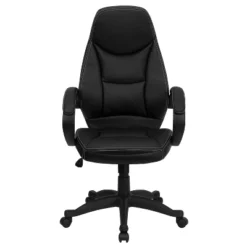 Emma And Oliver High Back Black LeatherSoft Curved Back Swivel Ergonomic Office Chair-Loop Arms -Baxton Studio Store GUEST fb141342 ca61 4d67 82bb f09d0dae72fb