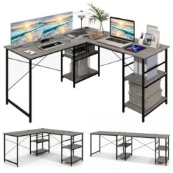 Tangkula Large L-shaped Computer Desk 60” Convertible Corner Desk With 4 Storage Shelves 95” 2-Person Long Study Writing Workstation Black/Rustic Brown/Natural/Grey -Baxton Studio Store GUEST fb20e1b1 933e 4663 afc8 4c445037593d