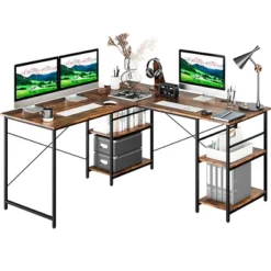 Costway 95'' Convertible L-shaped Corner Computer Desk 2-Person Long Desk Shelves Rustic/Black/Grey/Natural 21 Costway 95'' Convertible L-shaped Corner Computer Desk 2-Person Long Desk Shelves Rustic/Black/Grey/Natural -Baxton Studio Store GUEST fb3707a6 aeca 414c ae2a 3daa78646c31