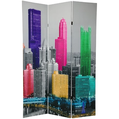 6" Colorful New York Scene Room Divider Blue/Gray - Oriental Furniture 2 6" Colorful New York Scene Room Divider Blue/Gray - Oriental Furniture - Image 2