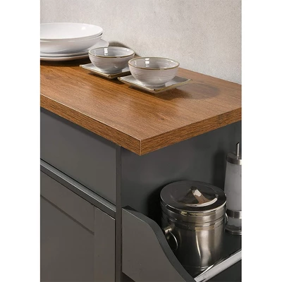 Hodedah Wheeled Kitchen Island Cart With Spice Rack And Towel Holder, Gray/Oak 3 Hodedah Wheeled Kitchen Island Cart With Spice Rack And Towel Holder, Gray/Oak - Image 3