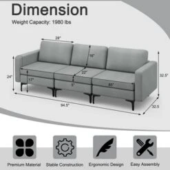 Costway Modern Modular 3-Seat Sofa Couch W/ Side Storage Pocket & Metal Leg GreenGrey -Baxton Studio Store GUEST fdd3690d 2aff 4e12 8a57 e2bcb7fa54b8