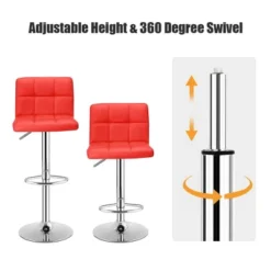 Costway Set Of 2 Bar Stools Adjustable Swivel Kitchen Counter Bar Chair PU Leather Red Full Back -Baxton Studio Store GUEST ff57ff21 e64b 4f58 8b90 f1fdb71124ea
