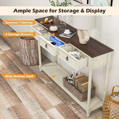 Costway Farmhouse Console Table Entryway Sideboard With 3 Drawers & Open Storage Shelf 5 Costway Farmhouse Console Table Entryway Sideboard With 3 Drawers & Open Storage Shelf - Image 5