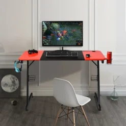 Costway 47 Inch Gaming Desk Z Shape Computer Desk W/ Storage For Cup Headphone Speaker -Baxton Studio Store GUEST ffe56c96 7edf 49d7 b82f 2094e2651146